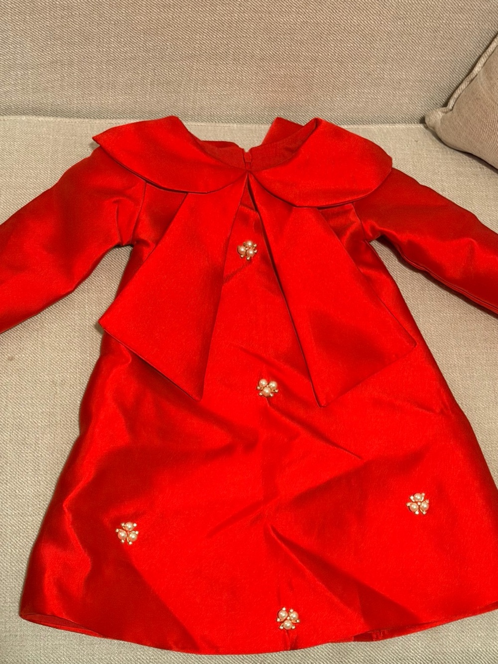 Girls' Red Dress with Decorative Buttons